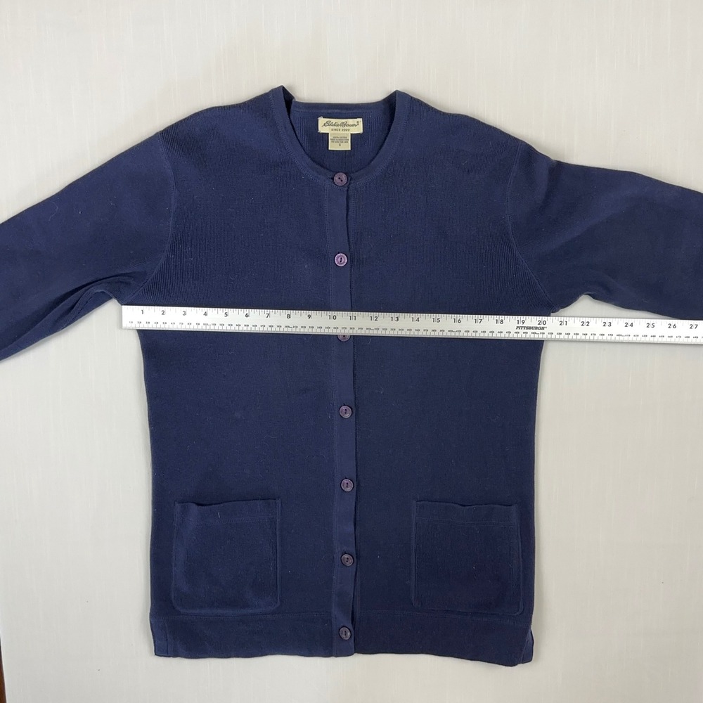 Vtg‎ Eddie Bauer Y2K Navy Blue 100% Cotton Button Front Cardigan Sweater Small - Picture 5 of 6